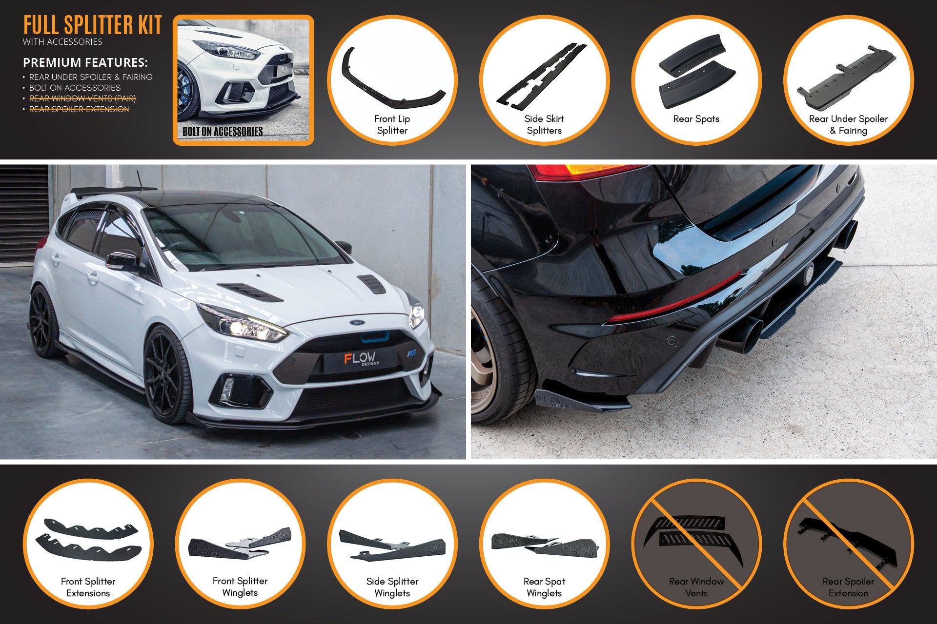 MK3 Focus RS Full Lip Splitter Set