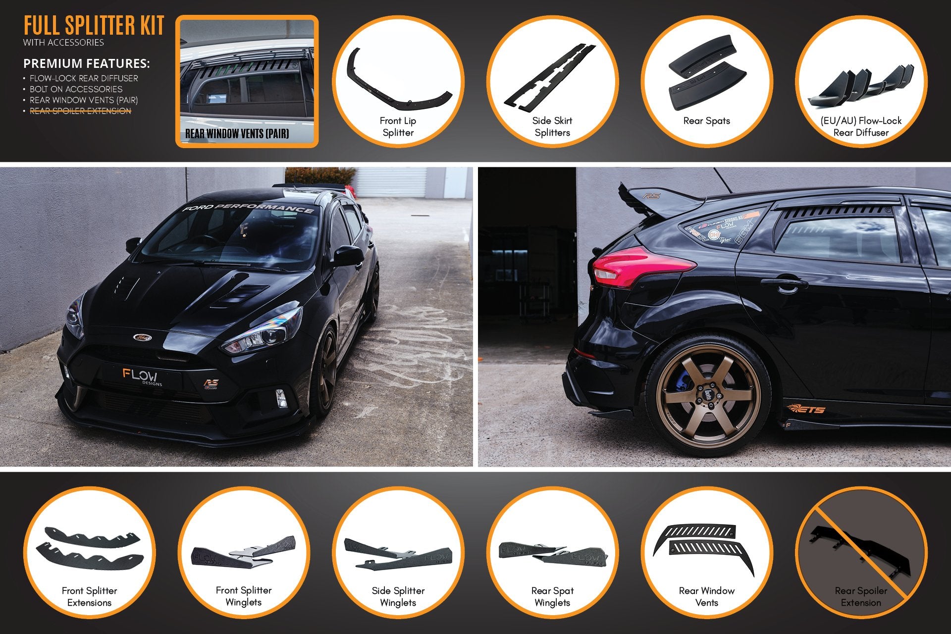 MK3 Focus RS Full Lip Splitter Set