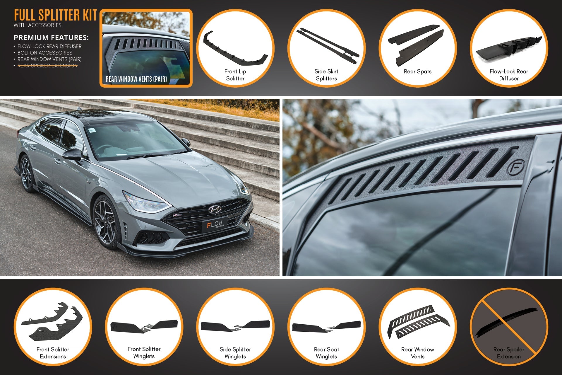 DN8 Sonata N Line 2020-2023 Full Lip Splitter Set (GLOSS BLACK)