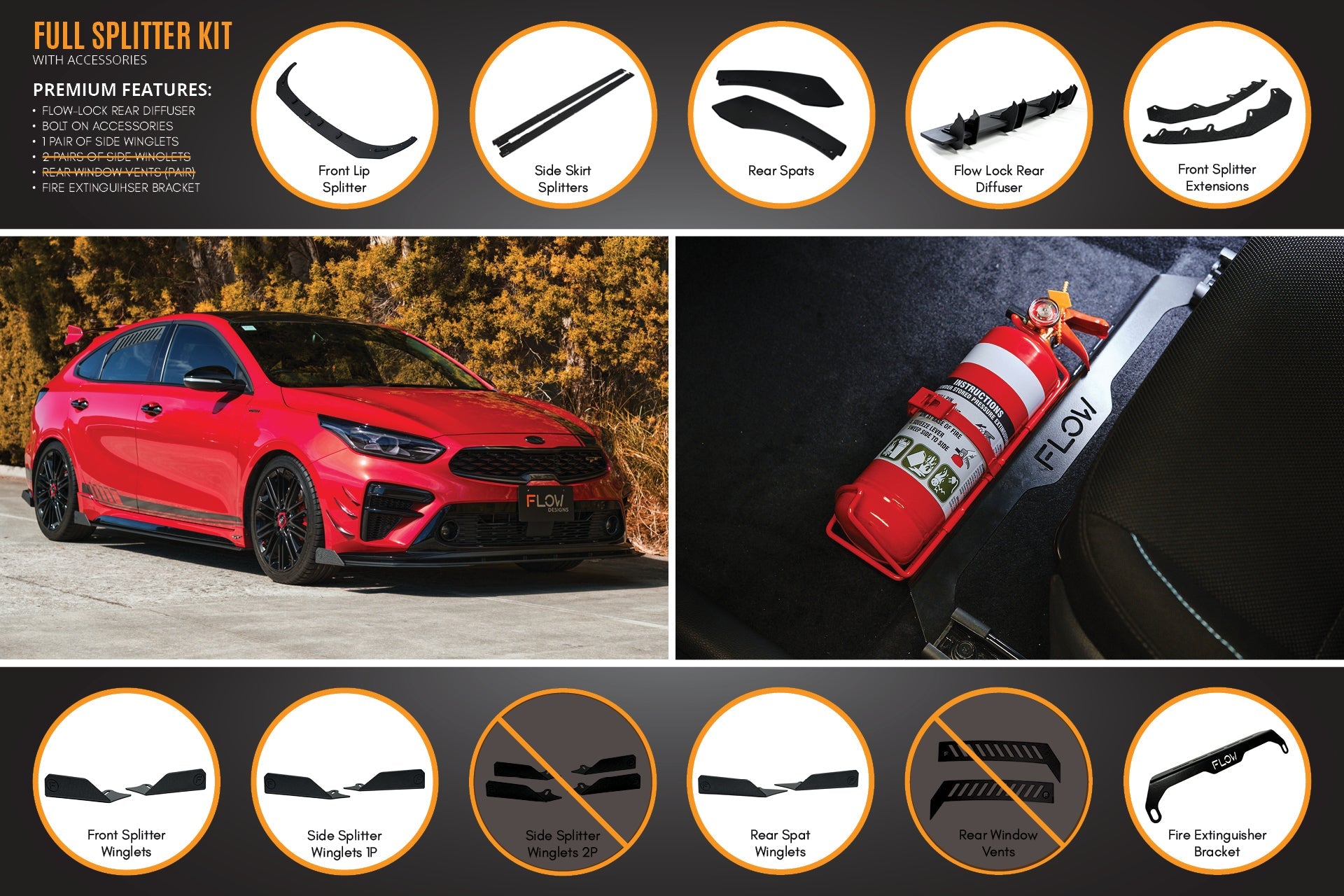Buy Cerato GT Hatch PFL Full Lip Splitter Set Online Flow Designs Australia