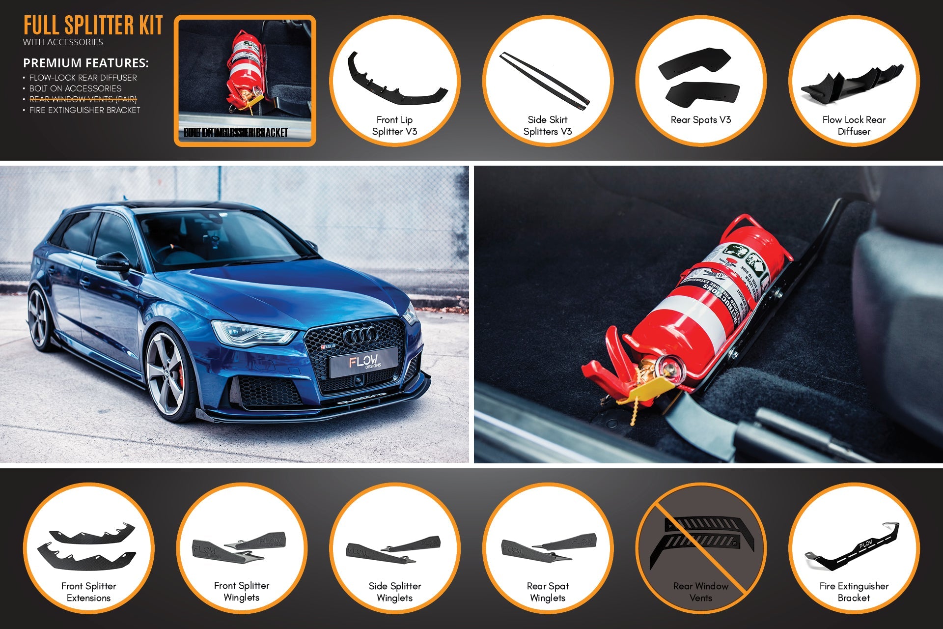 RS3 8V Sportback (Pre-Facelift) Full Lip Splitter Set