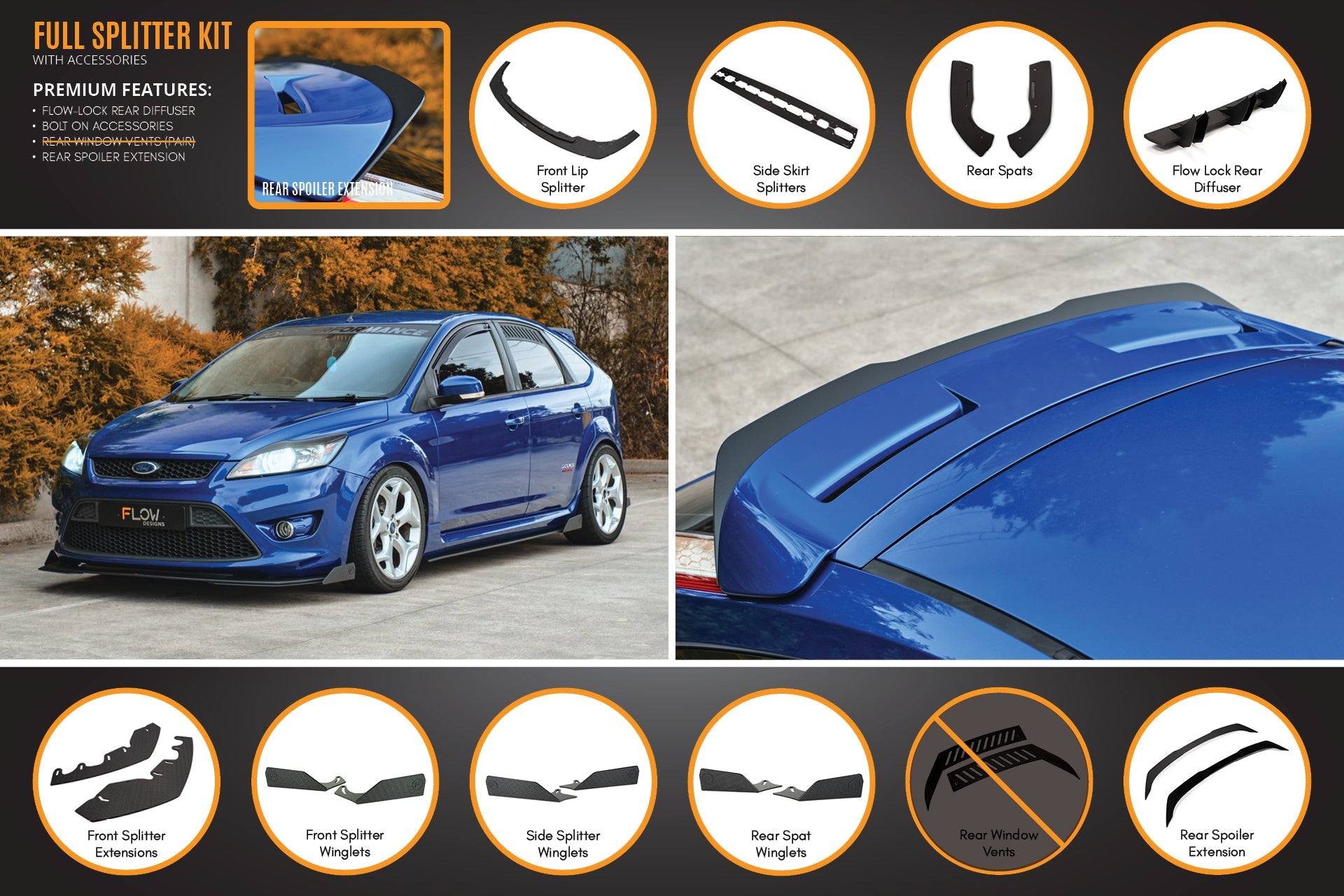 XR5 Focus Turbo V3 Full Lip Splitter Set