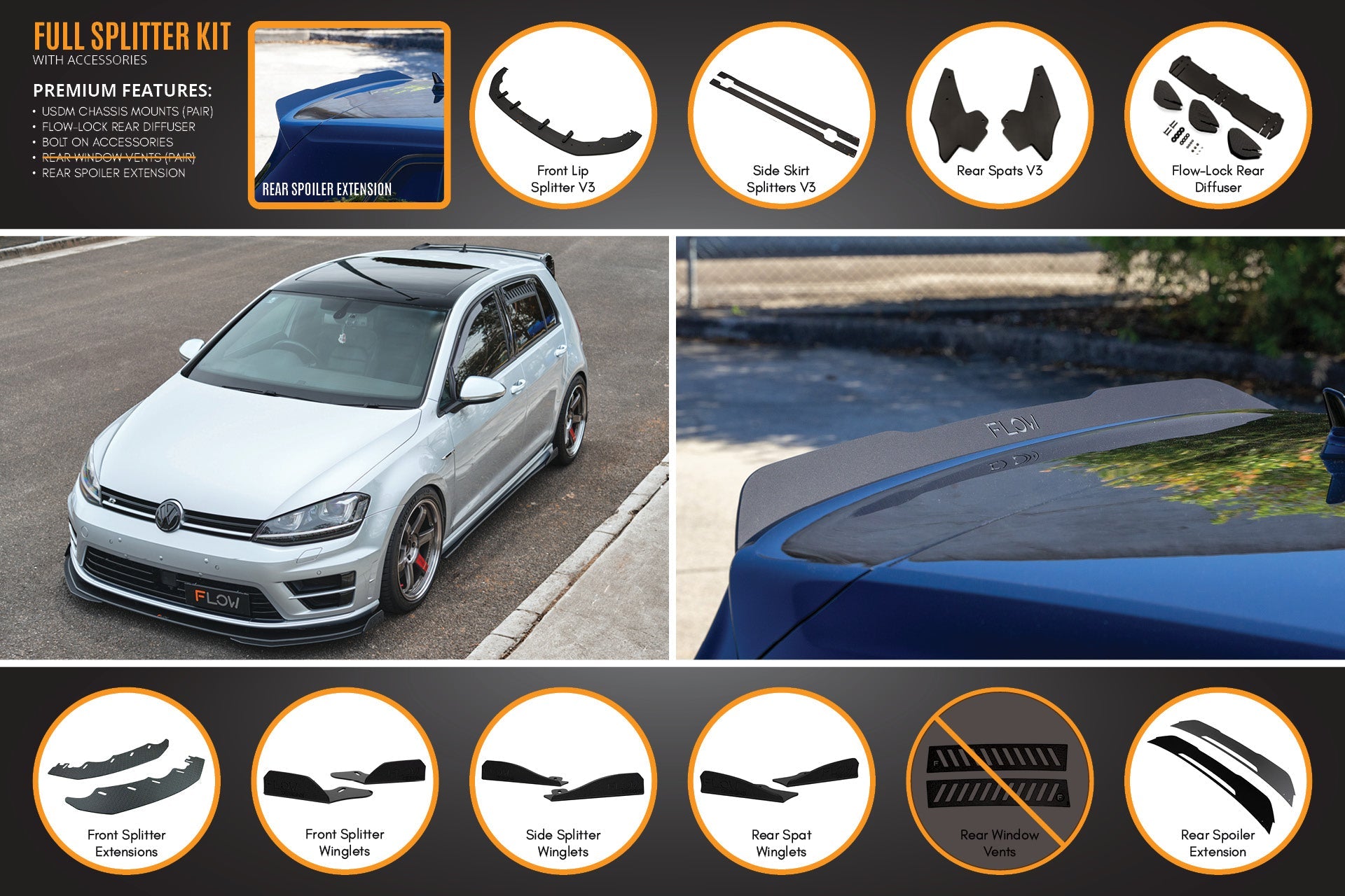 MK7 Golf R (USDM) Full Lip Splitter Set