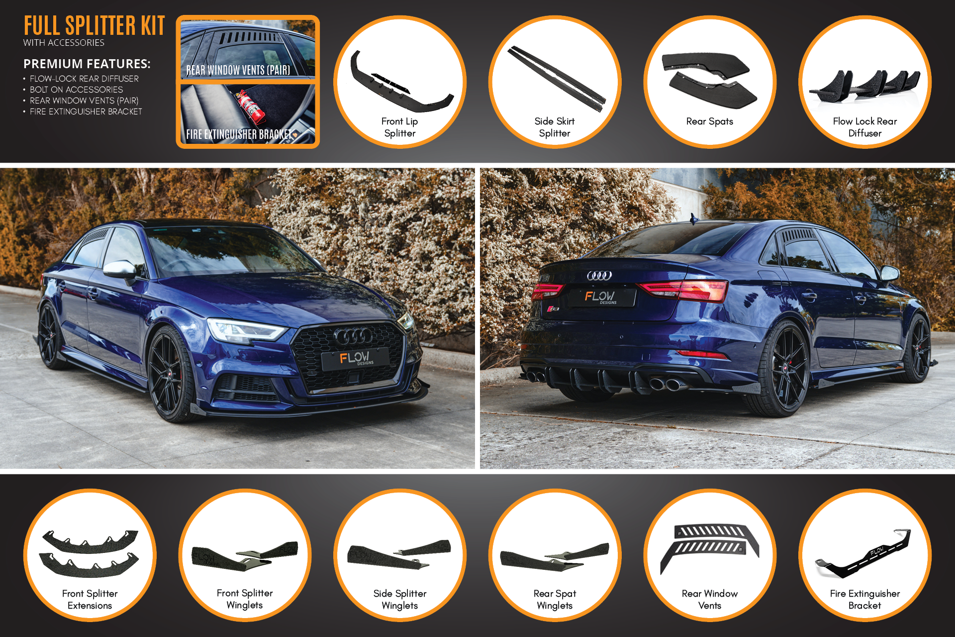 S3 8V Sedan Facelift Full Lip Splitter Set