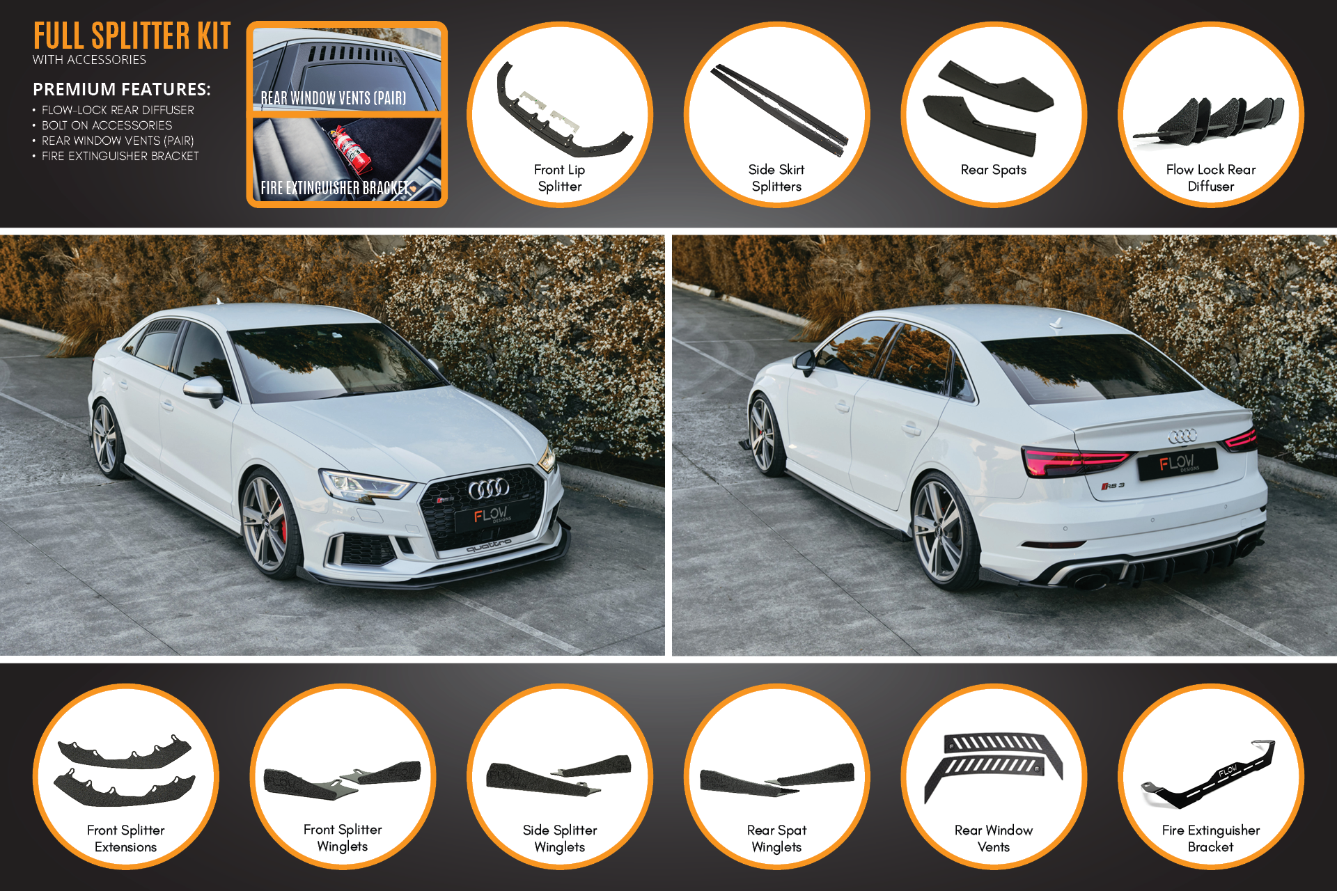 RS3 8V Sedan Facelift Full Lip Splitter Set