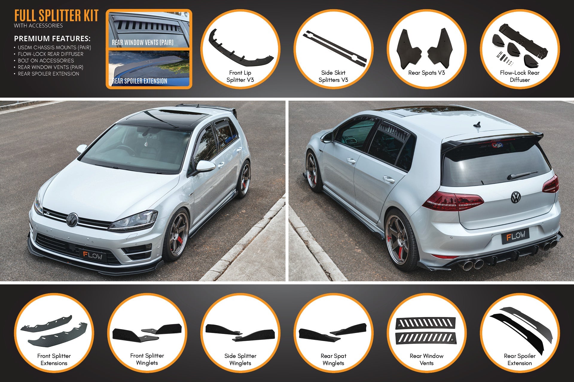 MK7 Golf R (USDM) Full Lip Splitter Set