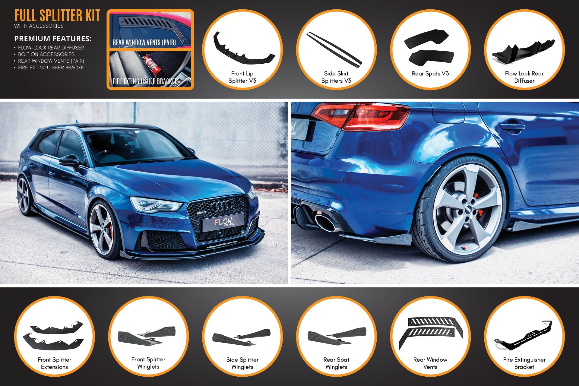 RS3 8V Sportback (Pre-Facelift) Full Lip Splitter Set