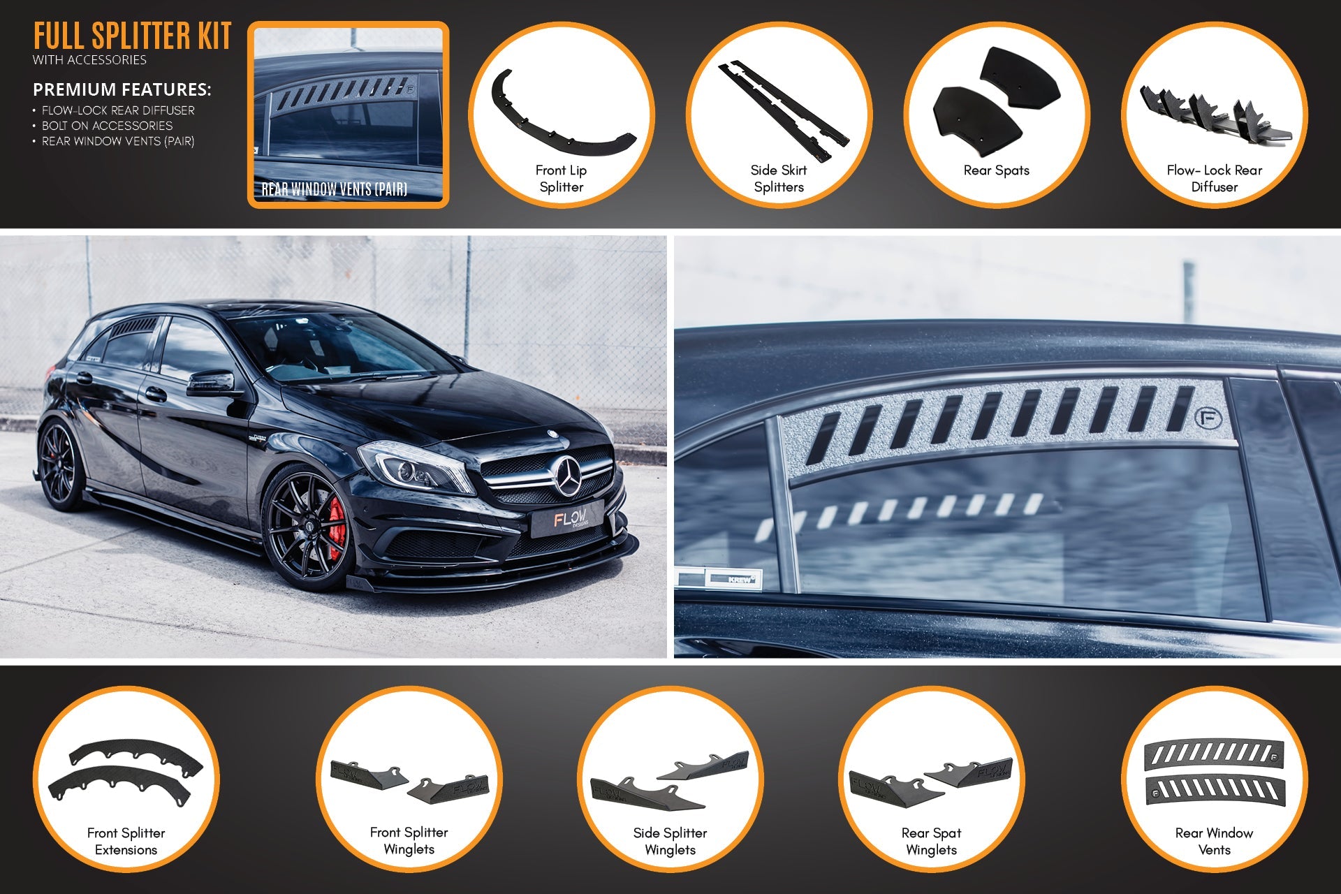 A45 AMG W176 (PFL) Full Lip Splitter Set