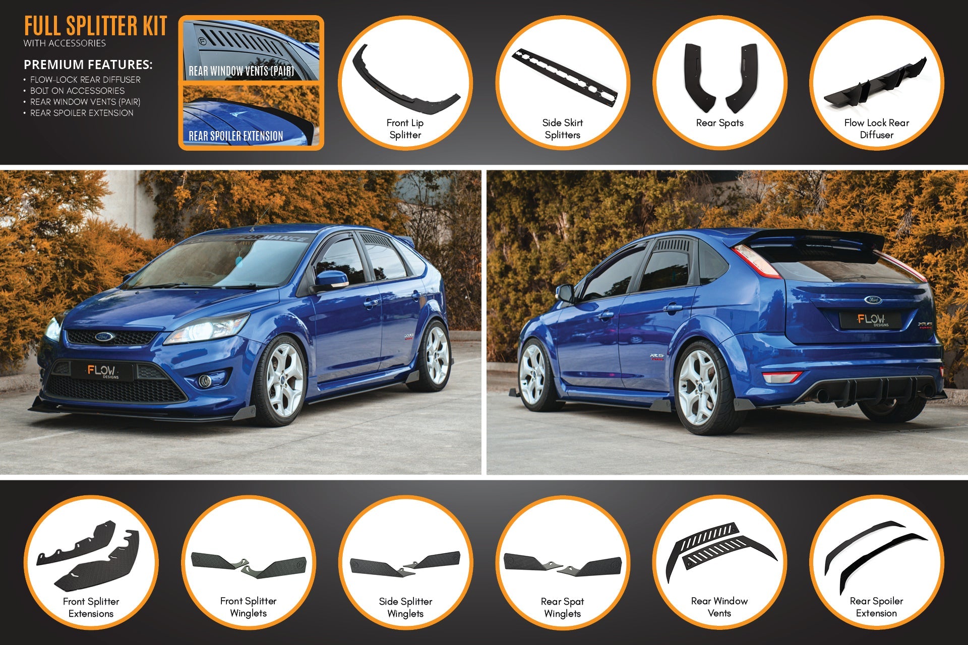 XR5 Focus Turbo V3 Full Lip Splitter Set