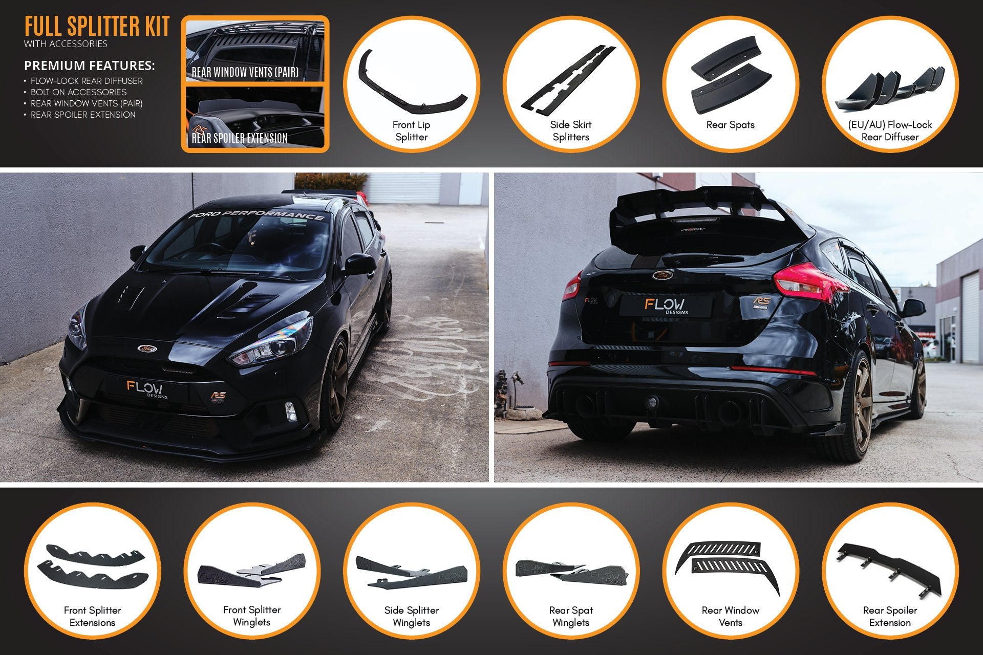 MK3 Focus RS Full Lip Splitter Set