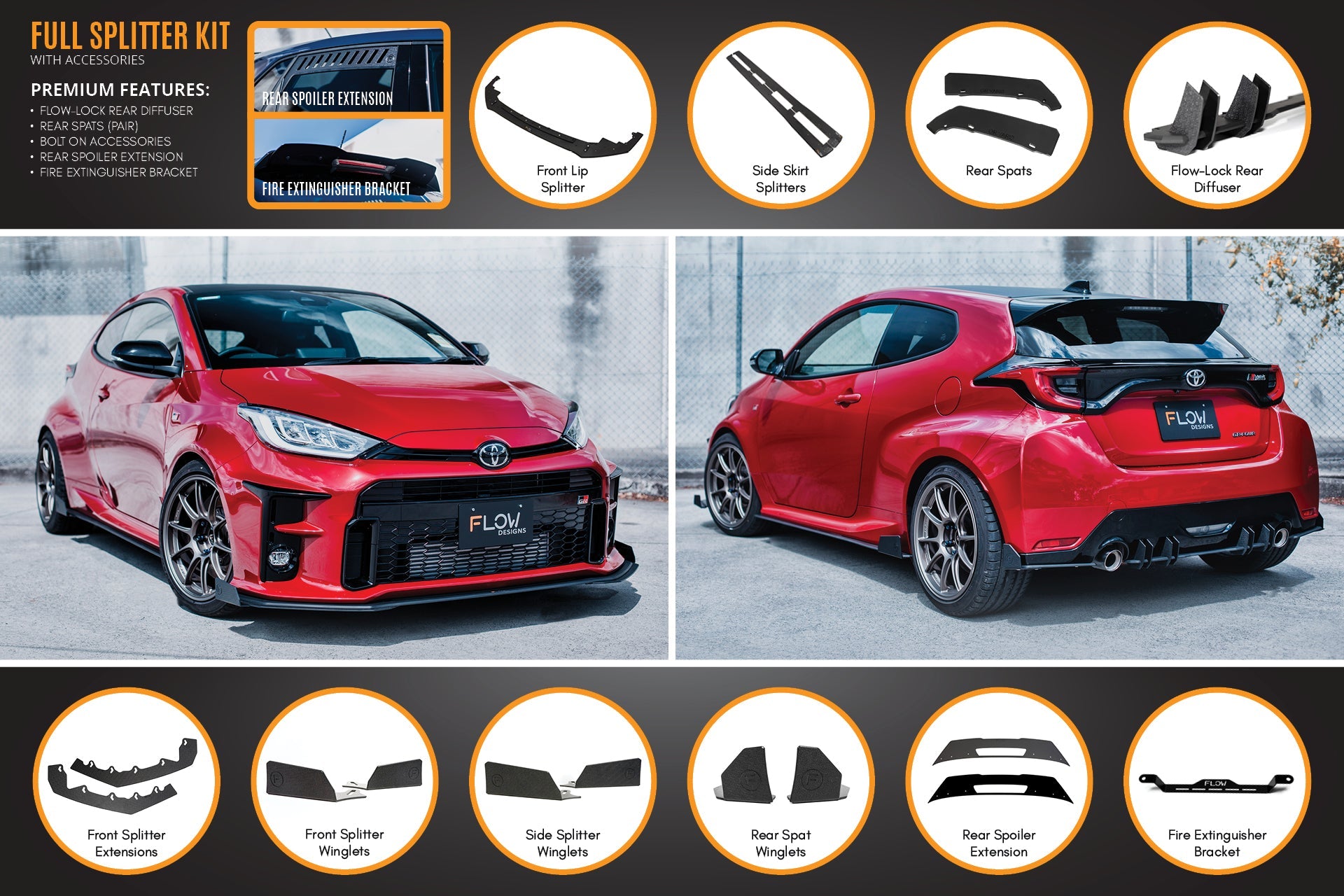 Yaris GR Full Lip Splitter Kit With Rear Diffuser