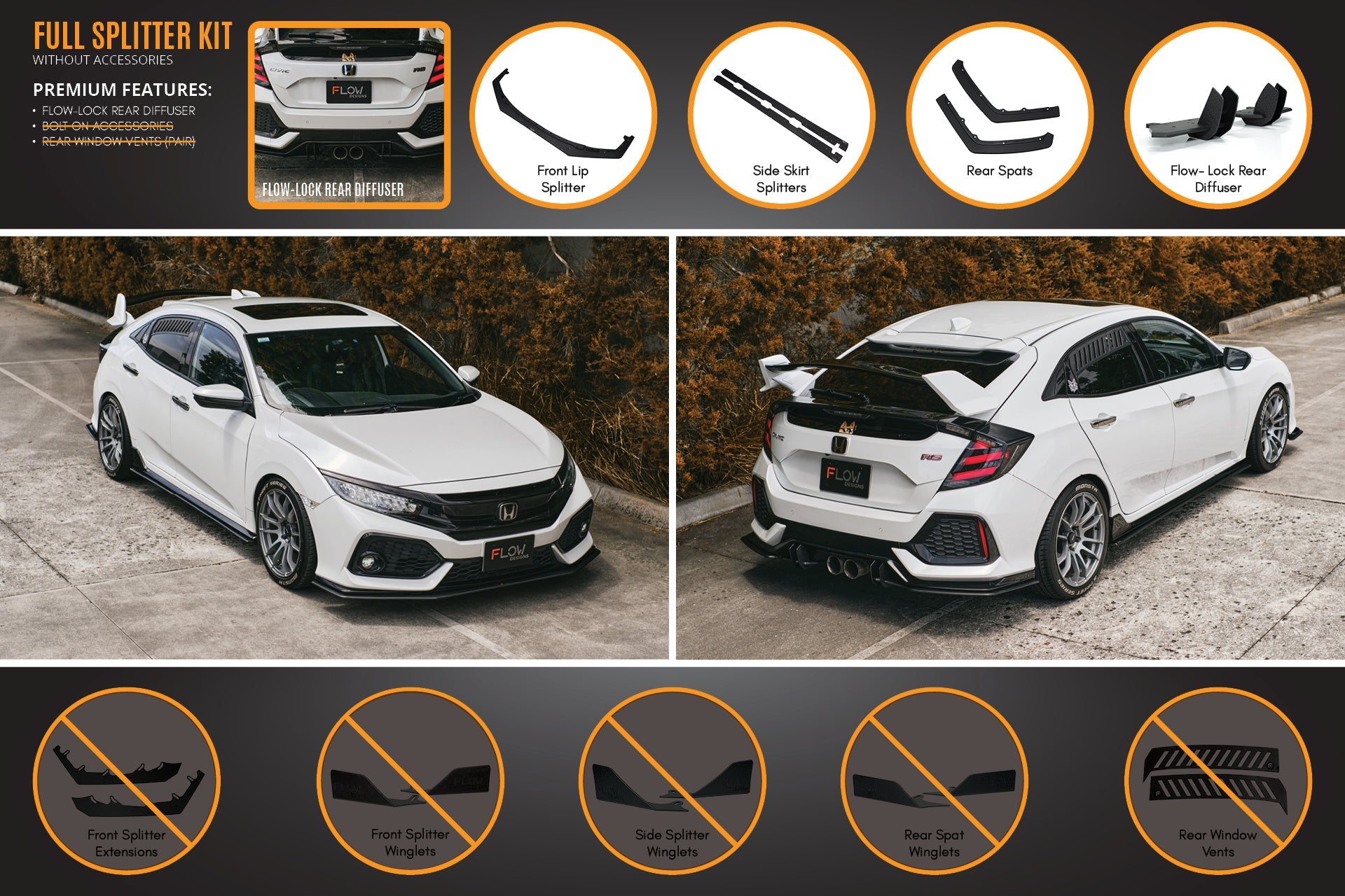 FK4/FK7 Civic RS Hatch PFL Full Lip Splitter Set