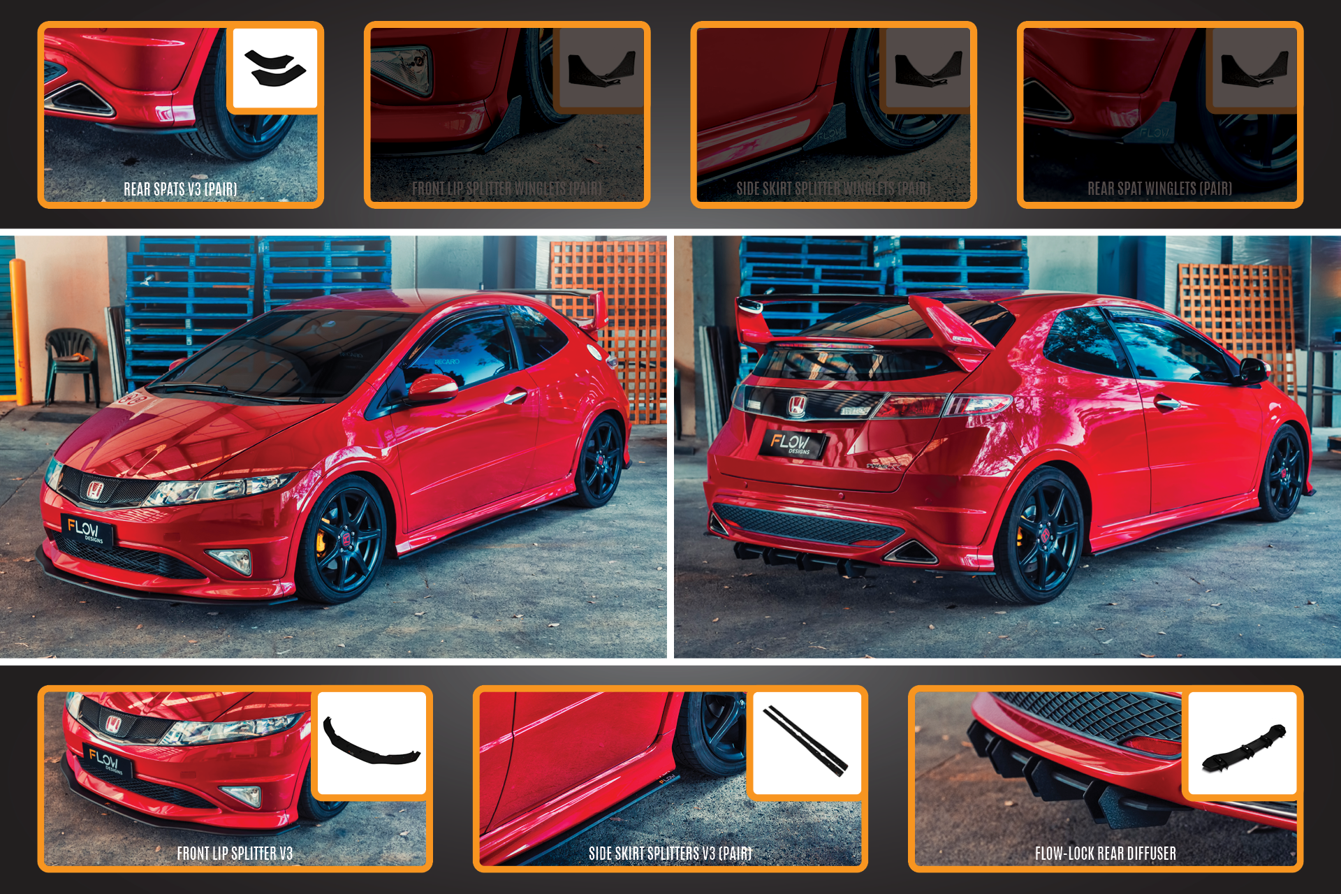 FN2 Civic Type R Full Lip Splitter Set