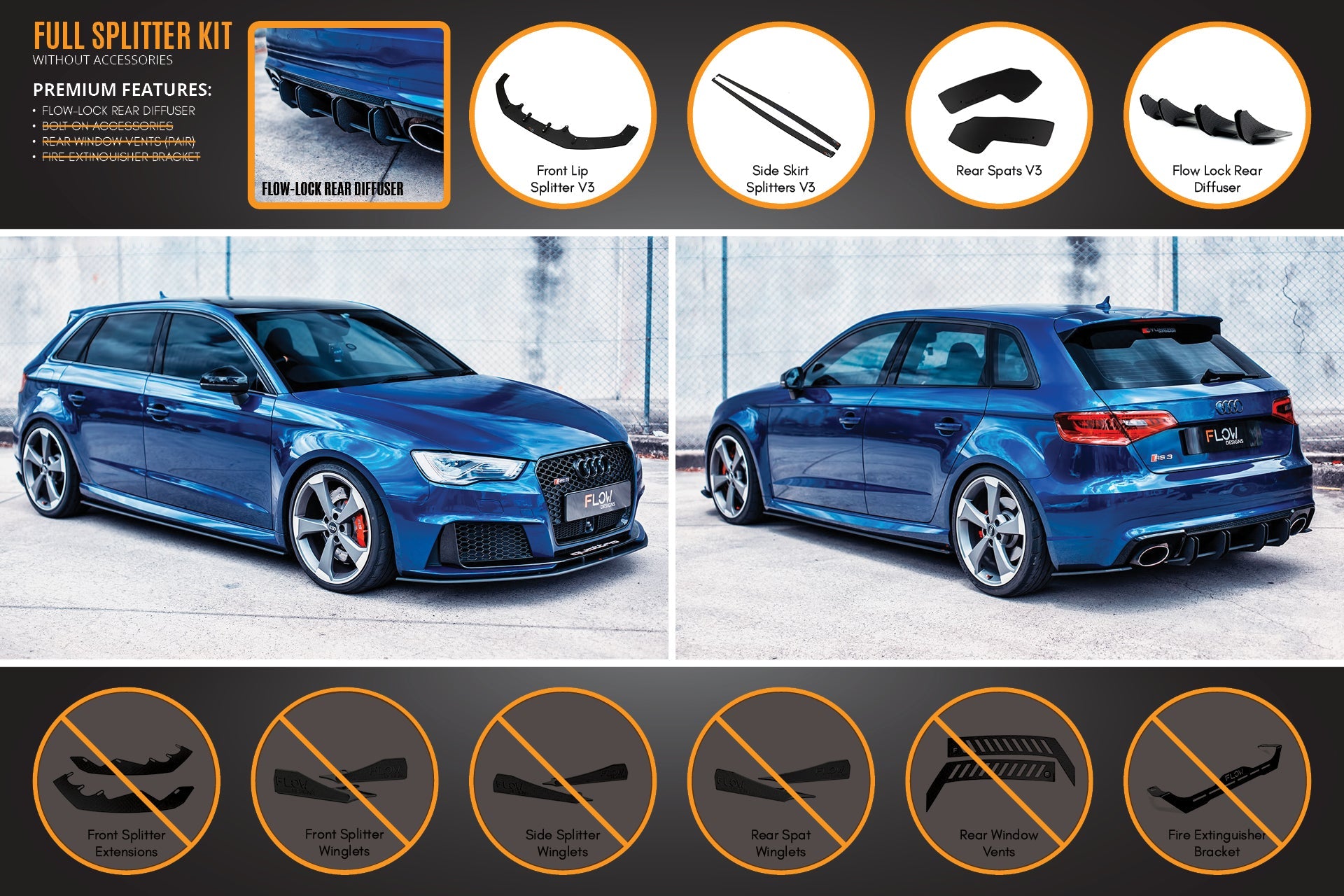 RS3 8V Sportback (Pre-Facelift) Full Lip Splitter Set