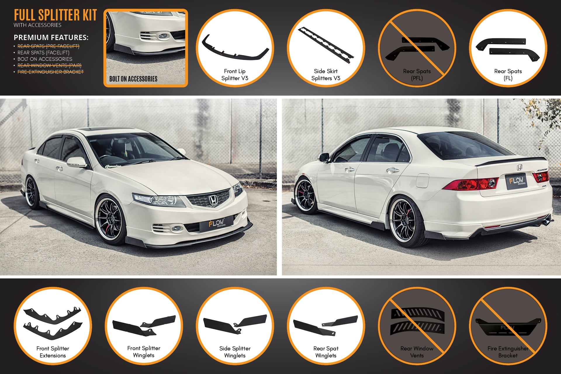 Honda Accord Euro FACELIFT CL7/CL9 Full Lip Splitter Set