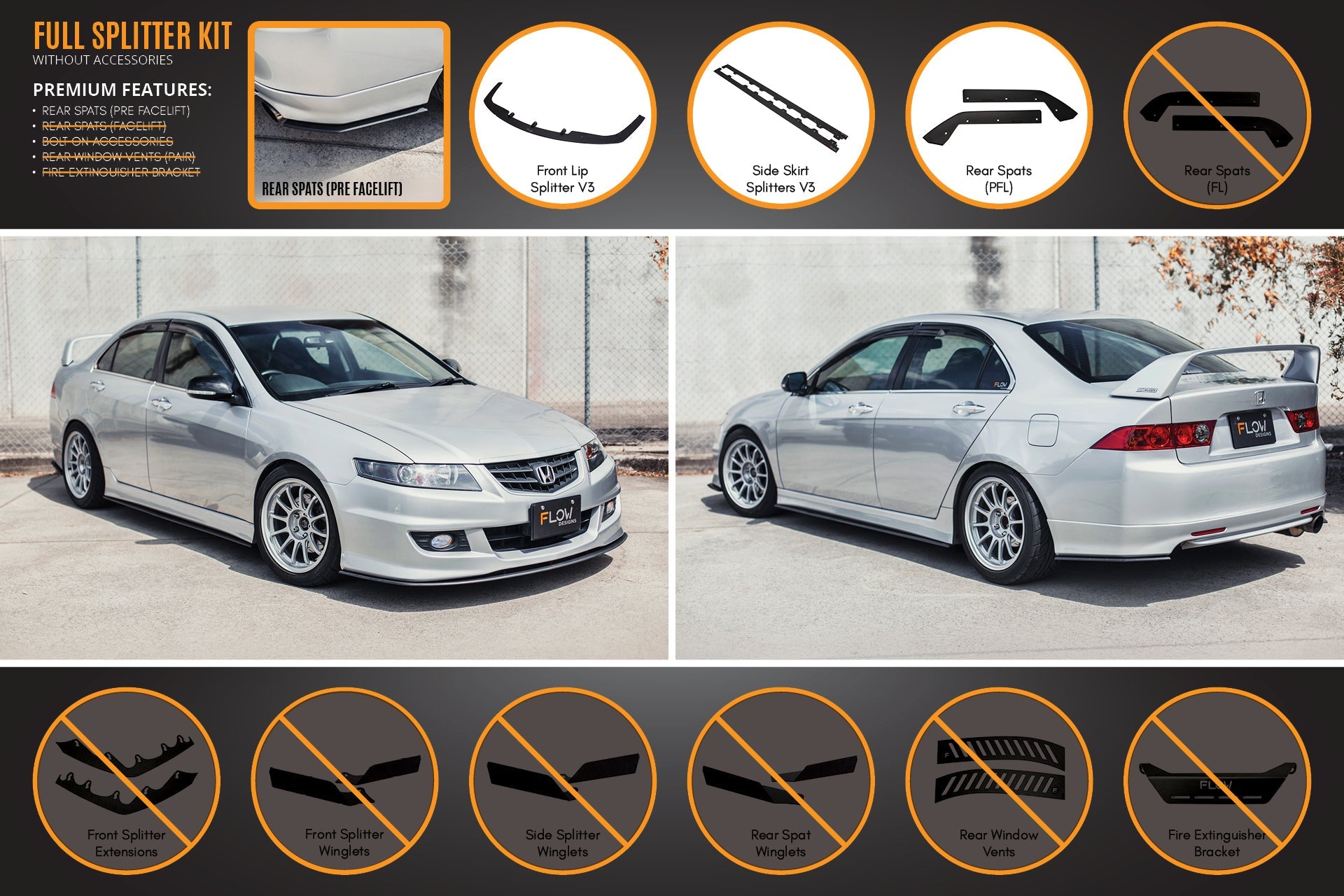 Honda Accord Euro PRE-FACELIFT CL7/CL9 Full Lip Splitter Set