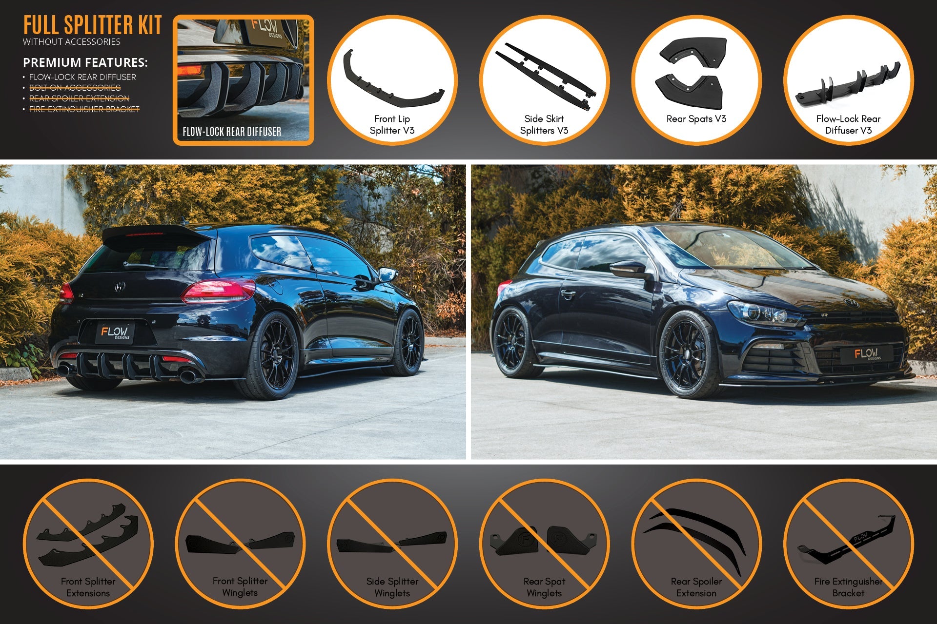 Scirocco R PFL V3 Full Lip Splitter Set