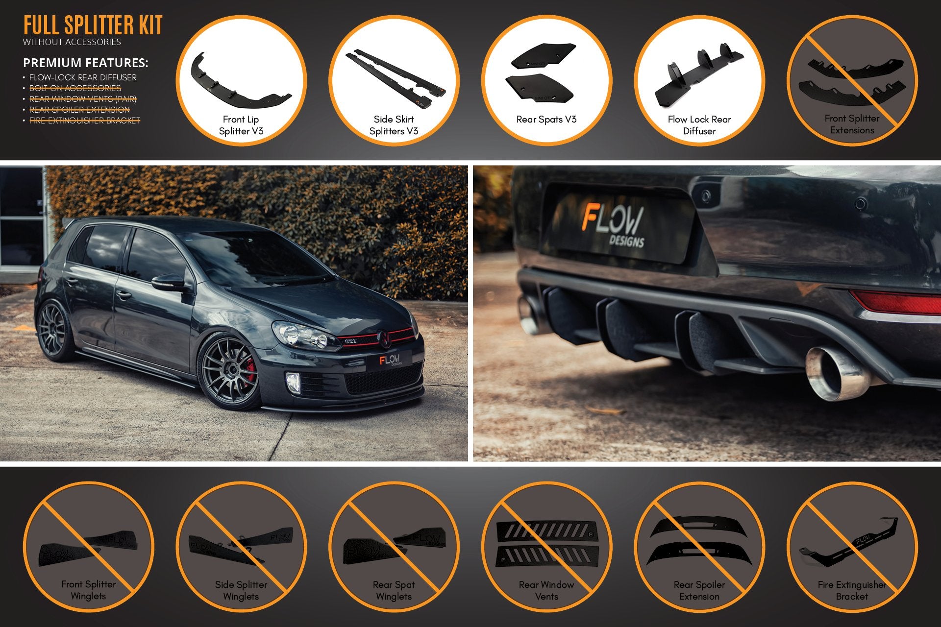 MK6 Golf GTI Full Lip Splitter Set