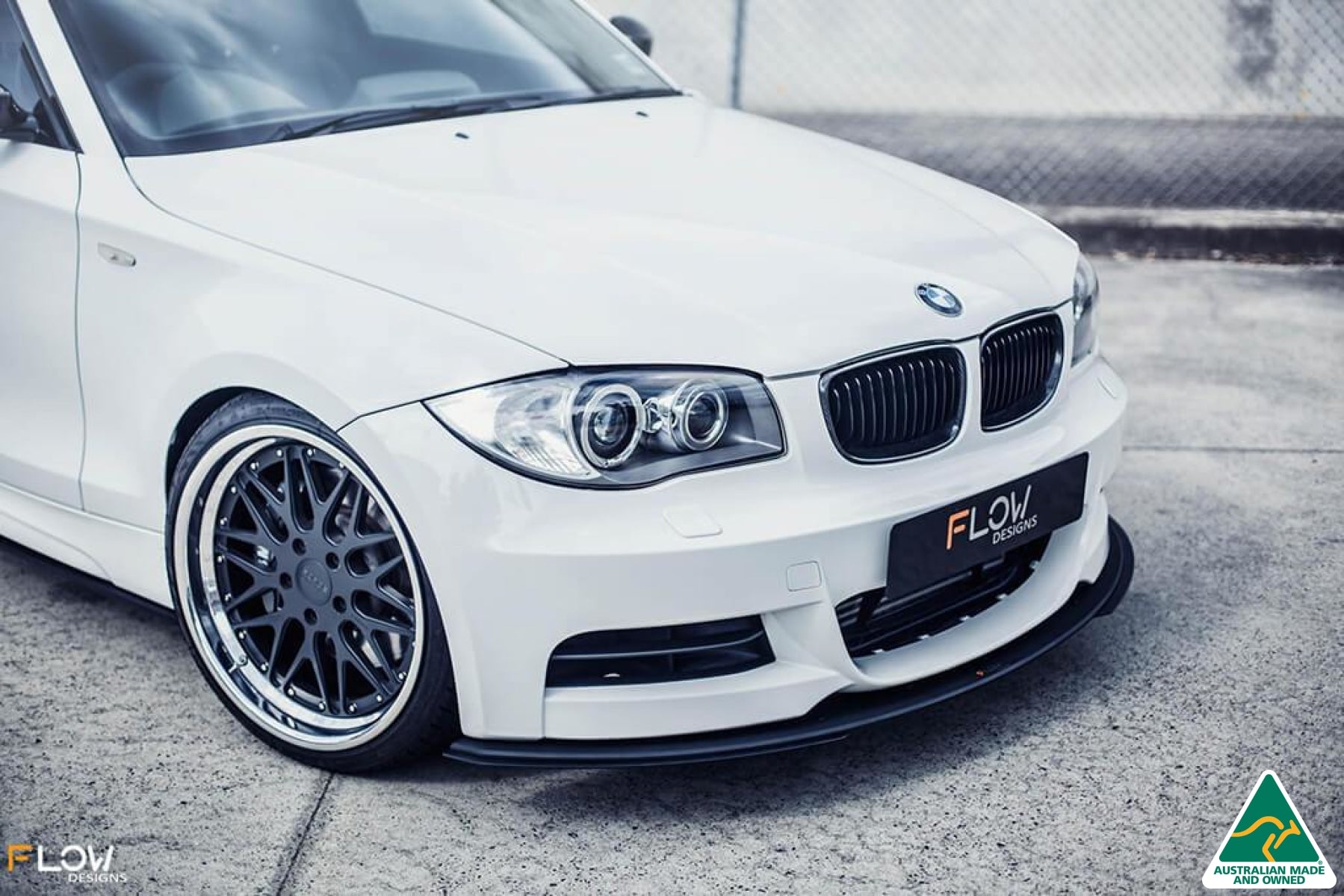 White BMW E82 Front Lip Splitter Extensions