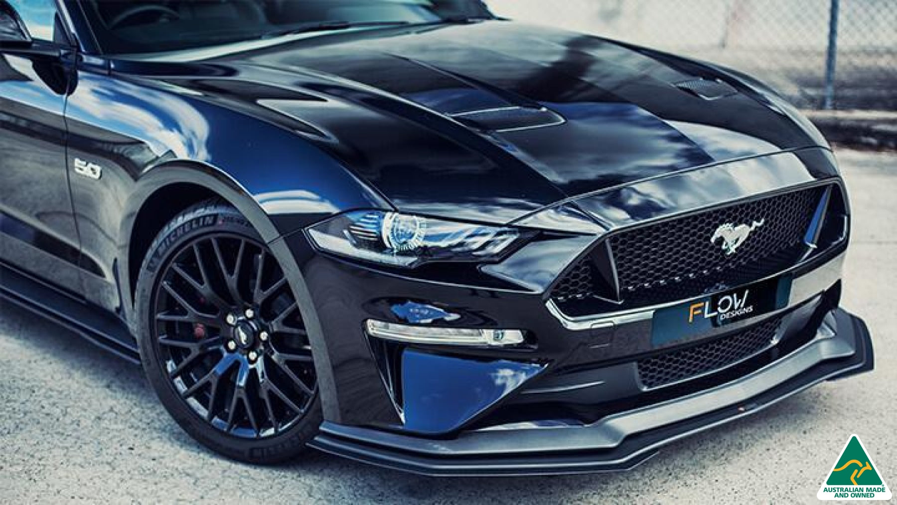 Black 2018 Mustang S550 FN Front Splitter Extension