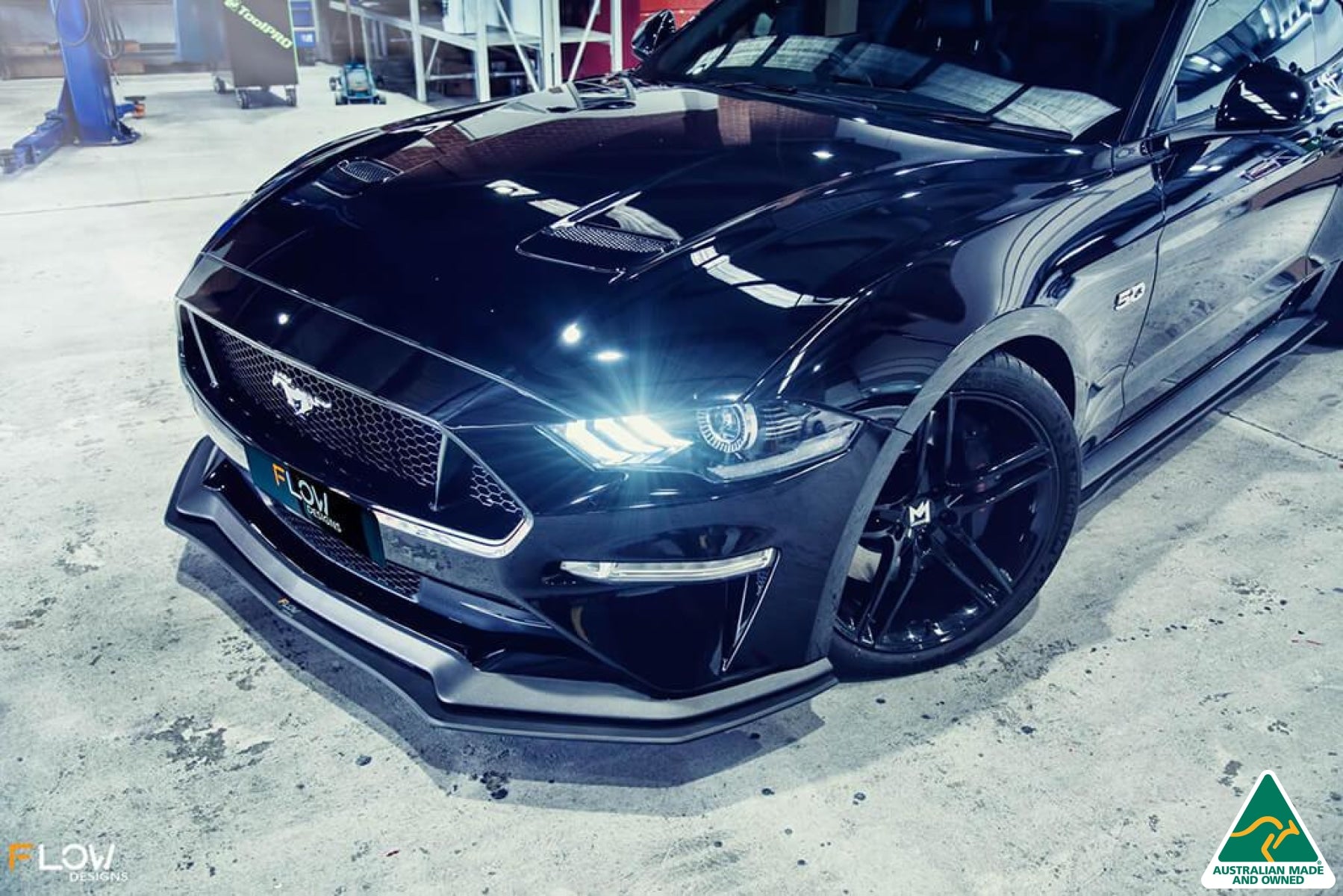 Black 2018 Mustang S550 FN Side Skirt Splitter